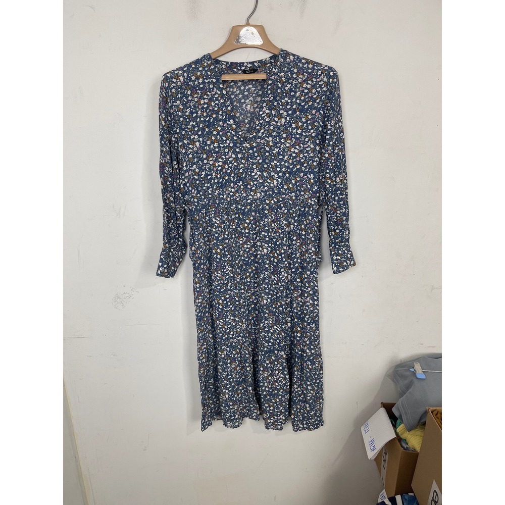 Rails Maple Dress Blue Ditsy Floral V-Neck Long Sleeve Midi Dress Small